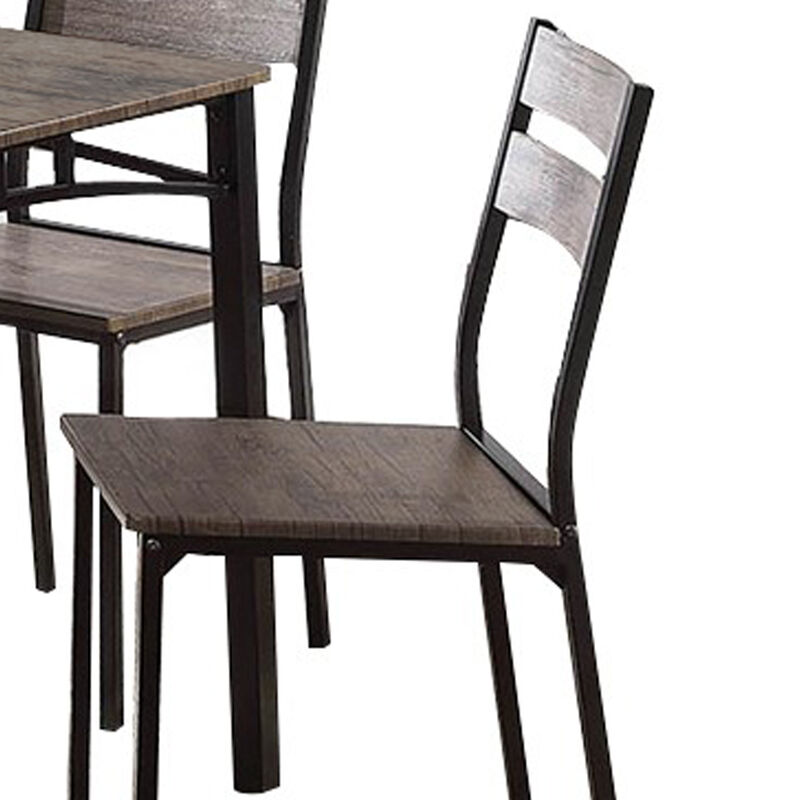 7 Piece Metal And Wood Dining Table Set In Antique Brown - Benzara
