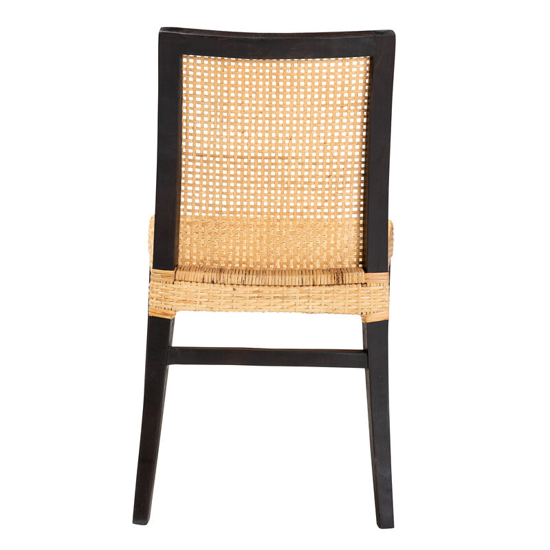 Bali & Pari Lingga Modern Bohemian Dark Brown Mahogany Wood and Natural Rattan Dining Chair