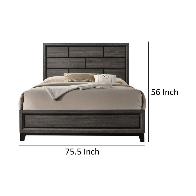 Erica King Size Bed, Gray and Black Wood Finish, Panel Style Headboard