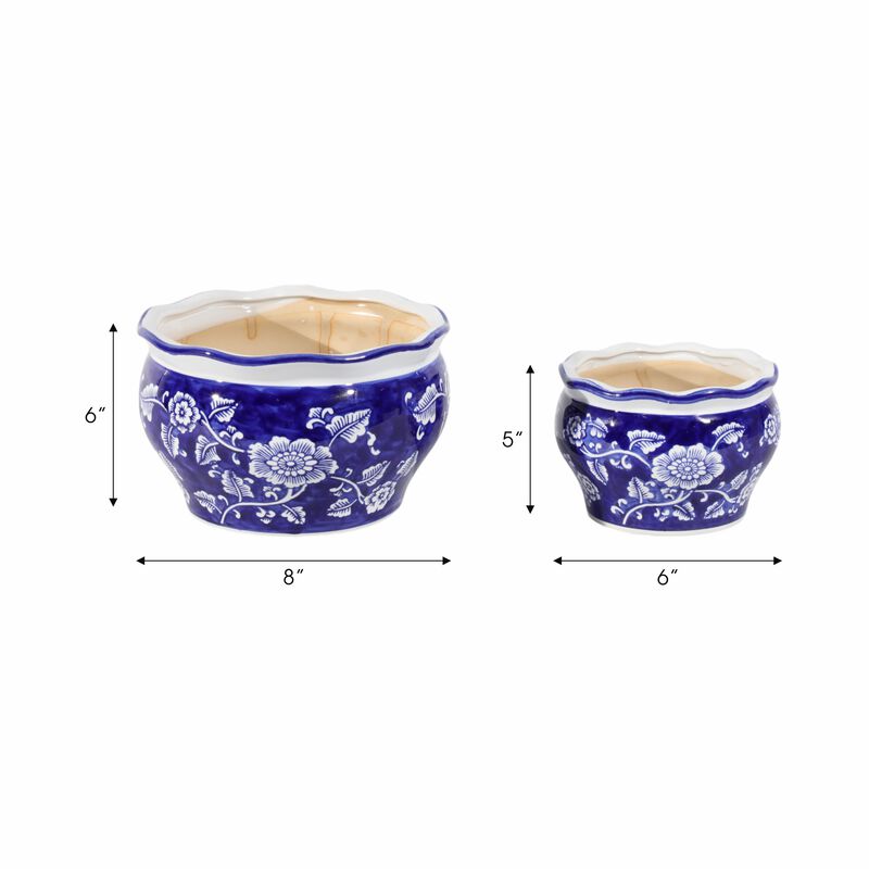 Blu Chinoiserie Stone Planters
