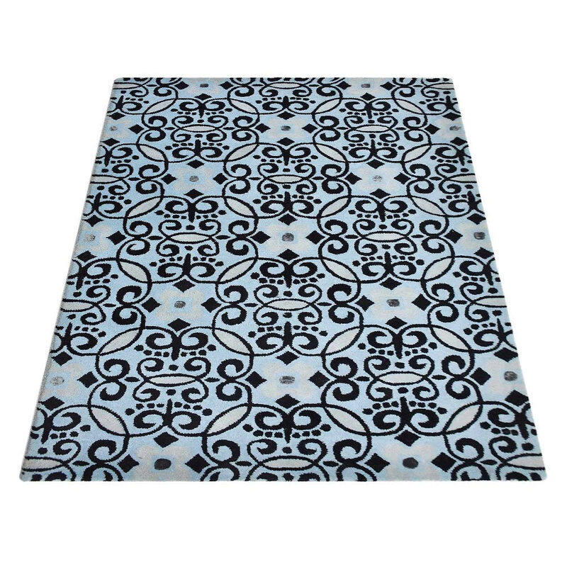 RUGSOTIC CARPETS HAND TUFTED WOOL ECO-FRIENDLY AREA RUGS  - 5'x7'6'', Rectangle Shape, Beige & Black, Contemporary Modern Design, High Pile Handmade Area Rugs for Living Room, Bed Room (K03083)