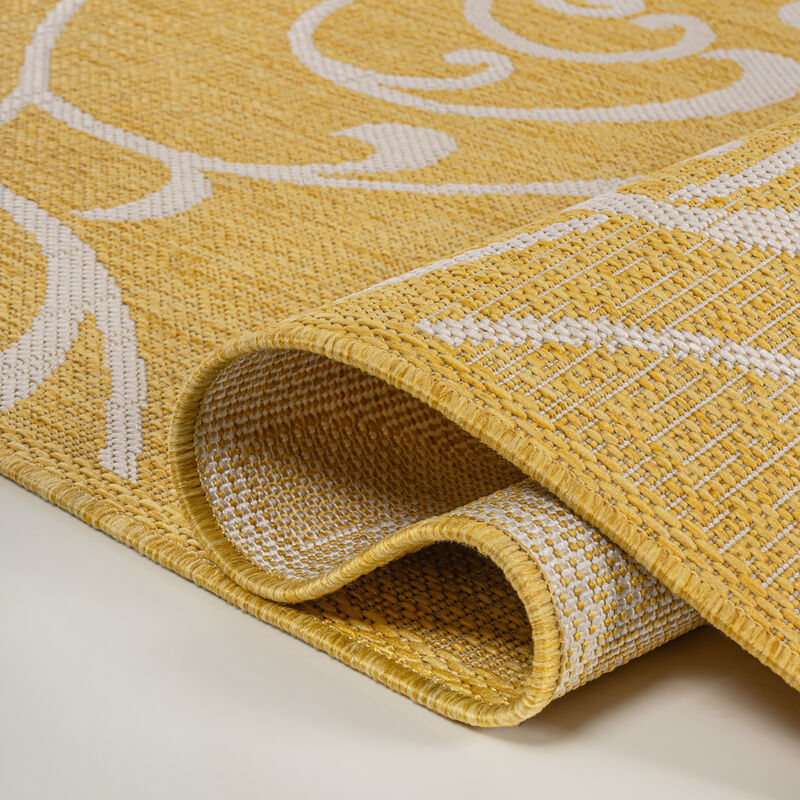 Maribel Traditional Classic All-Over Scroll Yellow/Cream 8 ft. x 10 ft. Indoor/Outdoor Area Rug