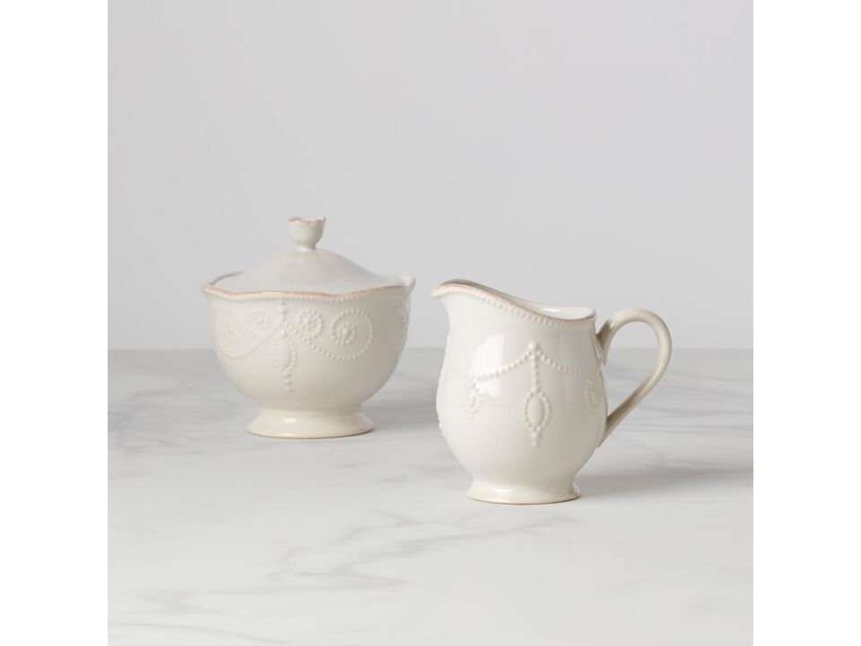 Lenox French Perle Sugar and Creamer, White
