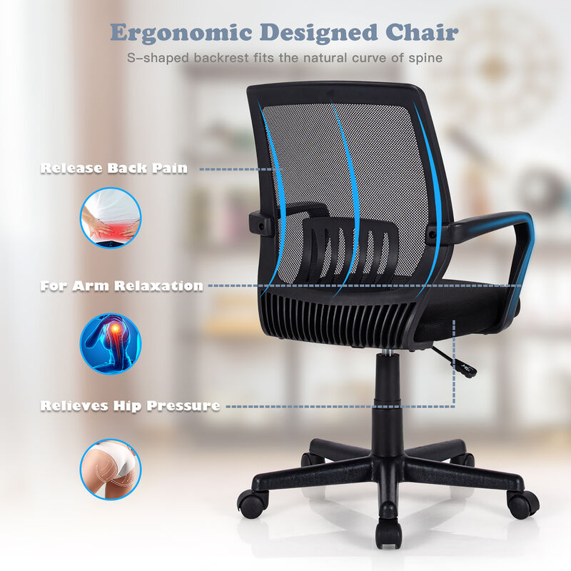 Costway Mid-Back Mesh Office Chair Height Adjustable Executive Chair w/ Lumbar Support