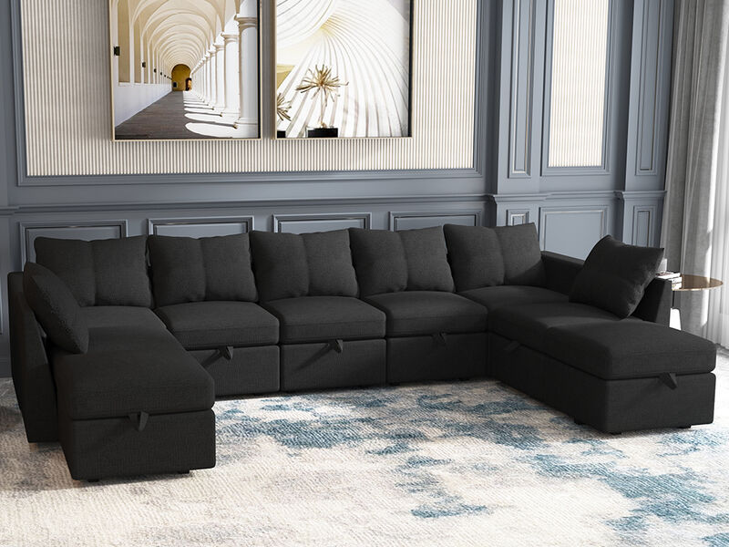 Livelylodge Large Sectional Sofa - 181'' L Oversized Modular Couch with Wooden Frame, Polyester Fabric, 3 Color Options (Black, Beige, Gray)
