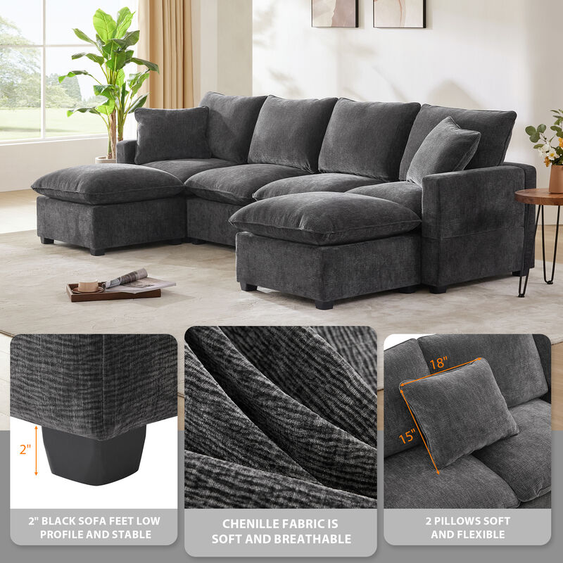 Merax Modern Modular Chenille Sectional Sofa with Pillows
