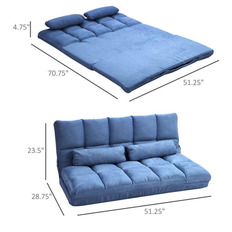 Blue Lazy Sofa: Adjustable, Convertible to Bed, 2 Pillows