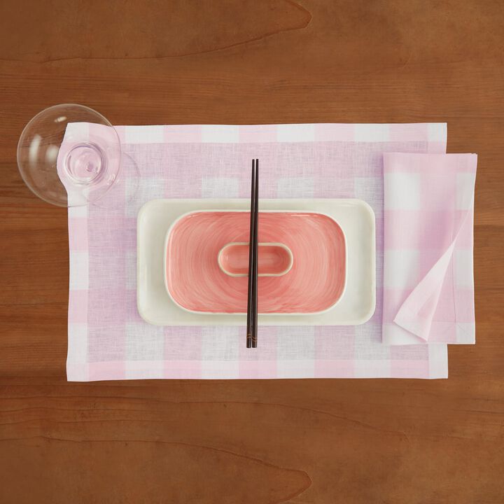 Solino Home 100% Pure Linen 14 x 19 Inch Placemats Set of 4 | Buffalo Check