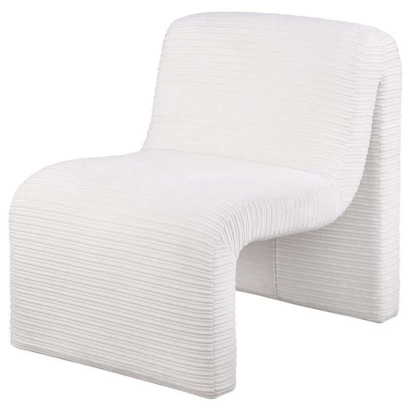 Adira Accent Chair, Modern Curved Armless Body, Ribbed Ivory Fabric - Benzara