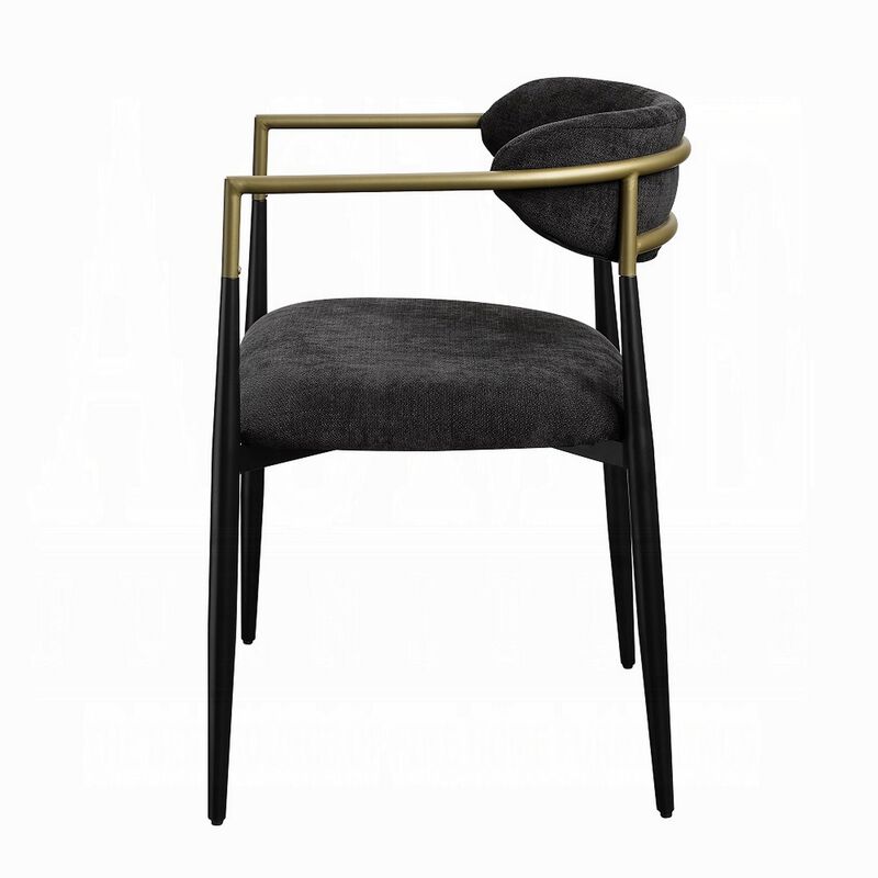 Vonn Dining Side Chair Set of 2, Black Gold Metal, Black Fabric - Benzara