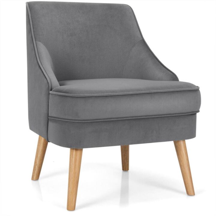 Hivvago Mid Century Velvet Accent Chair with Rubber Wood Legs for Bedroom