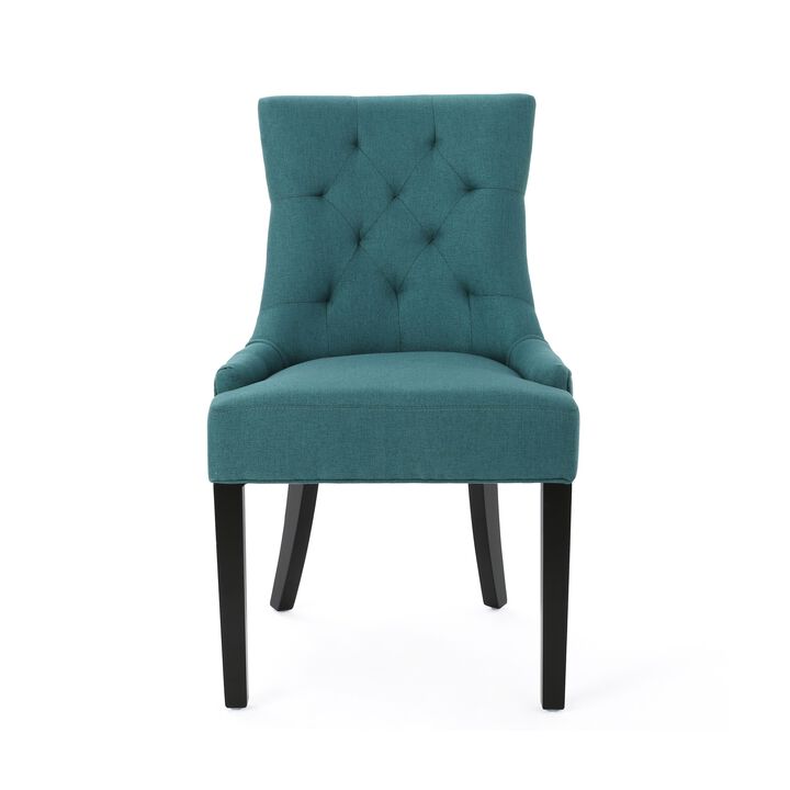 Chen Dining Chair Set of 2, 36 Inch Oval Shaped Padded Cushion, Teal - Benzara