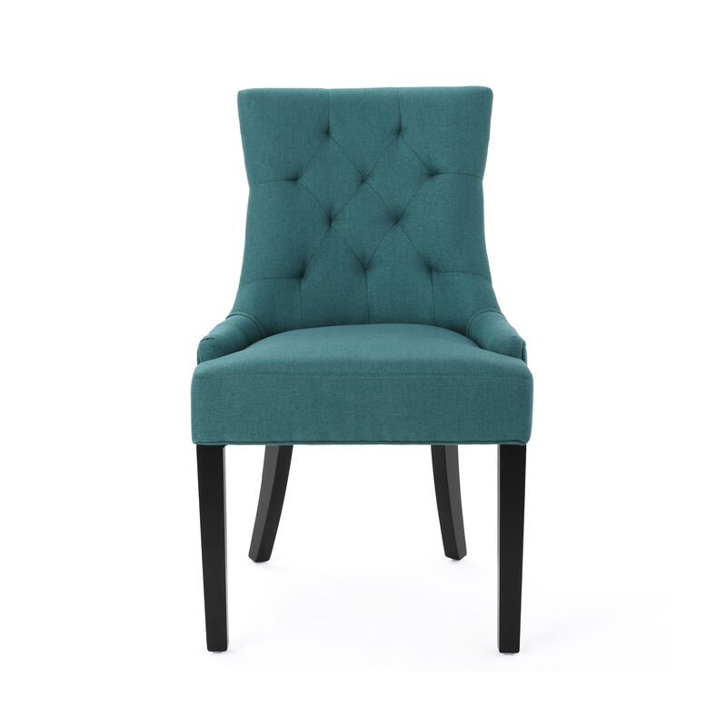 Chen Dining Chair Set of 2, 36 Inch Oval Shaped Padded Cushion, Teal - Benzara
