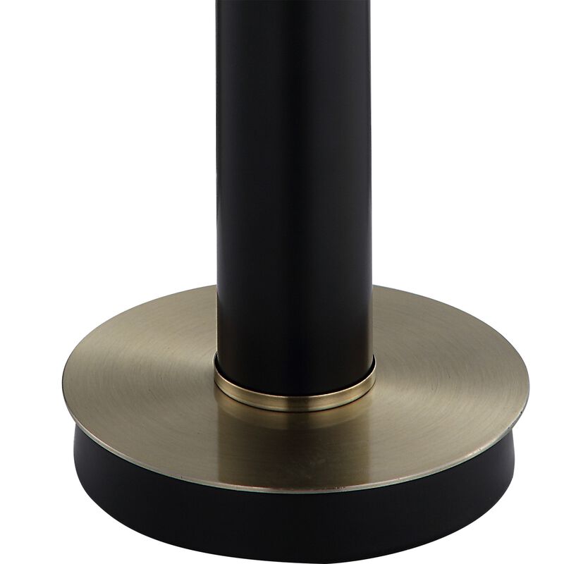 32 Inch Table Lamp, Slender Metal Body, White Drum Shade, Black, Gold - Benzara