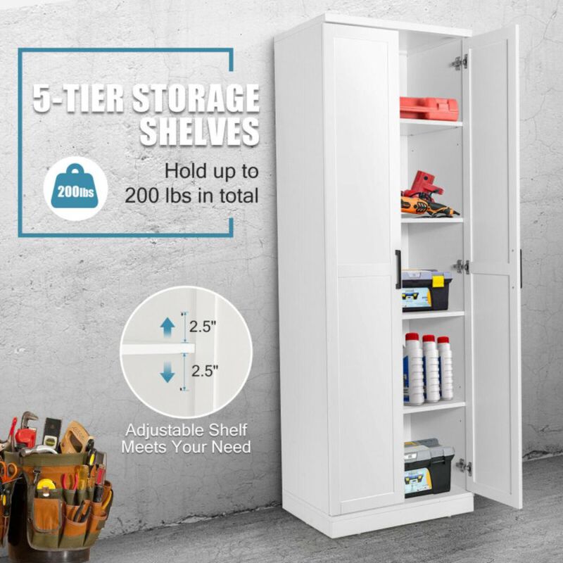 Hivvago 70 Inch Freestanding Storage Cabinet with 2 Doors and 5 Shelves-White