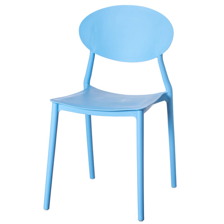 Modern Plastic Outdoor Dining Chair with Open Oval Back Design, Blue