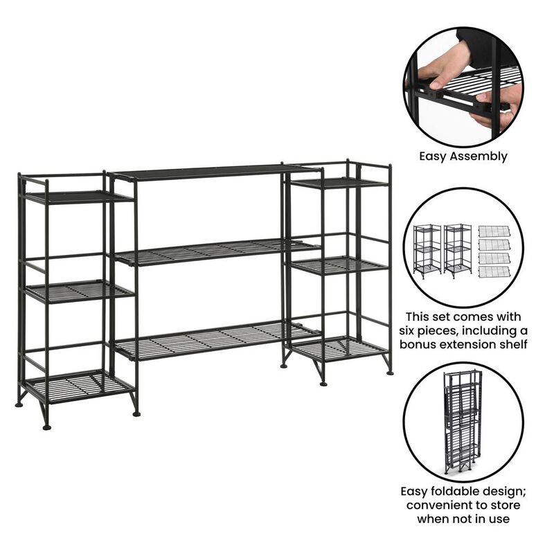 Convenience Concepts Xtra Storage 3 Tier Folding Metal Shelves with Set of 3 Deluxe Extension Shelves