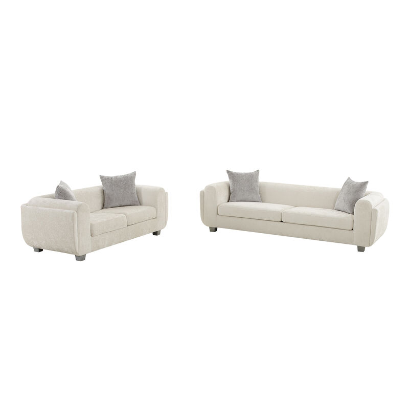 Pasargad Home Bergamo 3 Seater Sofa with 2 Pillows, Ivory