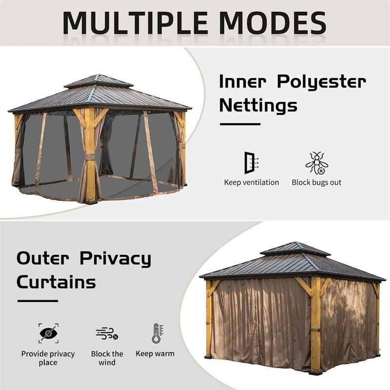 12'X12' Hardtop Gazebo with Cedar Wood Frame and Curtains