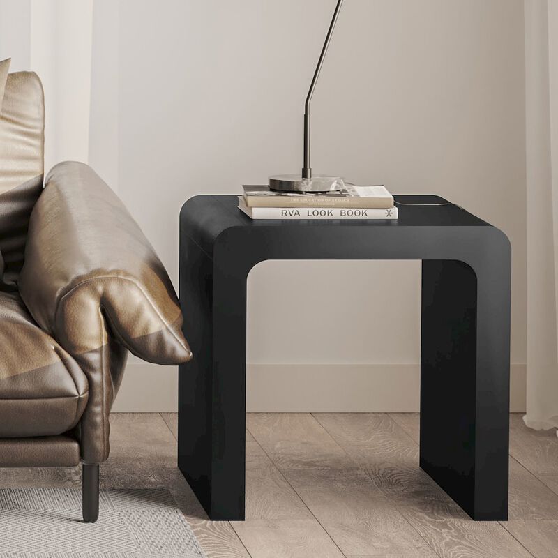 Jofran Brooklyn Mid-Century Modern Solid Wood Square Waterfall Curved End Table