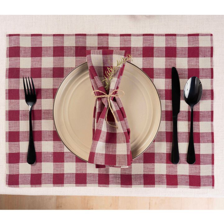 Solino Home 100% Pure Linen Placemats 14 x 19 Inch Set of 4 | Morgan Check
