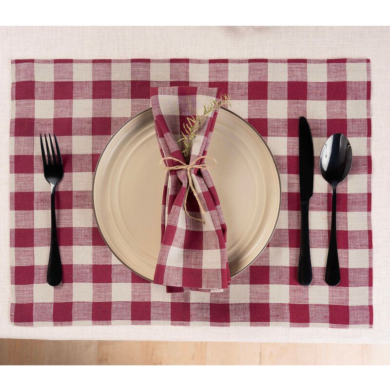 Solino Home 100% Pure Linen Placemats 14 x 19 Inch Set of 4 | Morgan Check