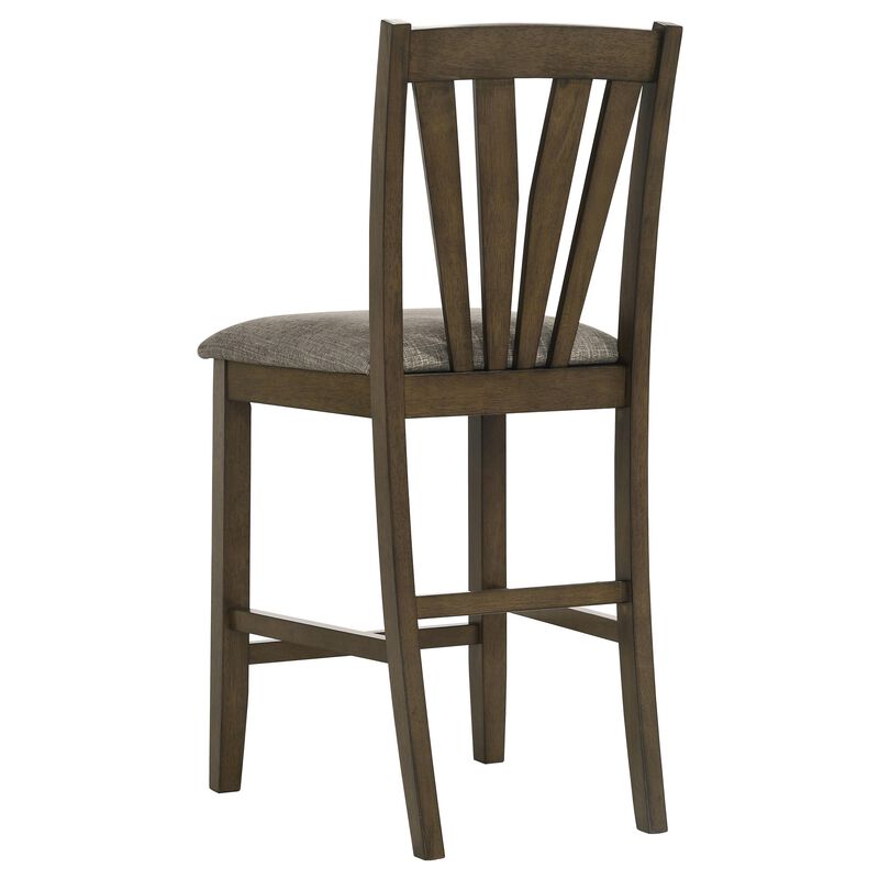 Kana Counter Height Chair Set of 2, Gray Fabric, Brown Wood Frame - Benzara