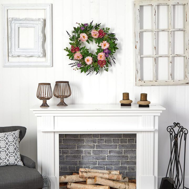 Hivvago 22" Assorted Peony Artificial Wreath