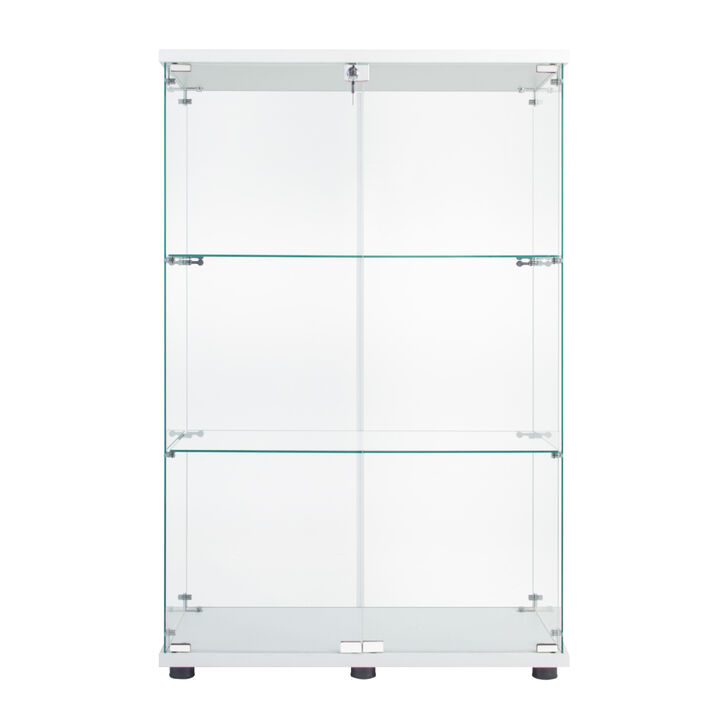 Two Door Glass Cabinet Glass Display Cabinet With 3 Shelves, White