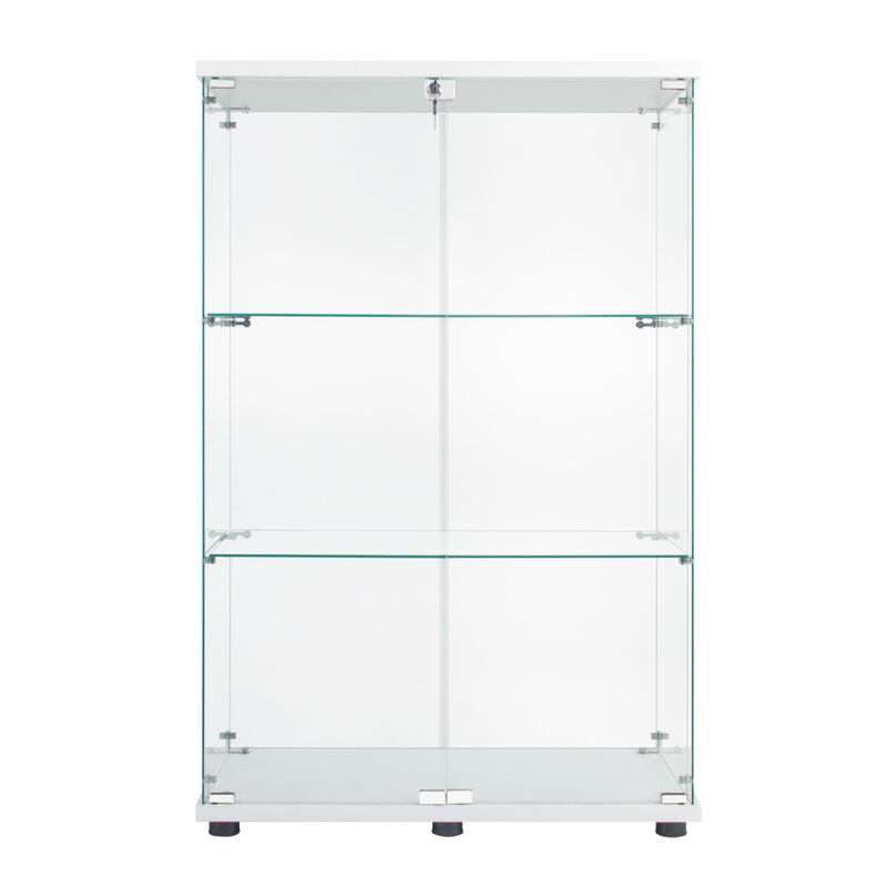 Two Door Glass Cabinet Glass Display Cabinet With 3 Shelves, White