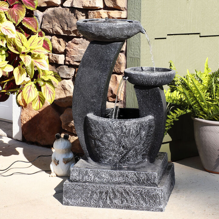 Sunnydaze Modern Cascading Bowls Solar Water Fountain with Battery - 28 in
