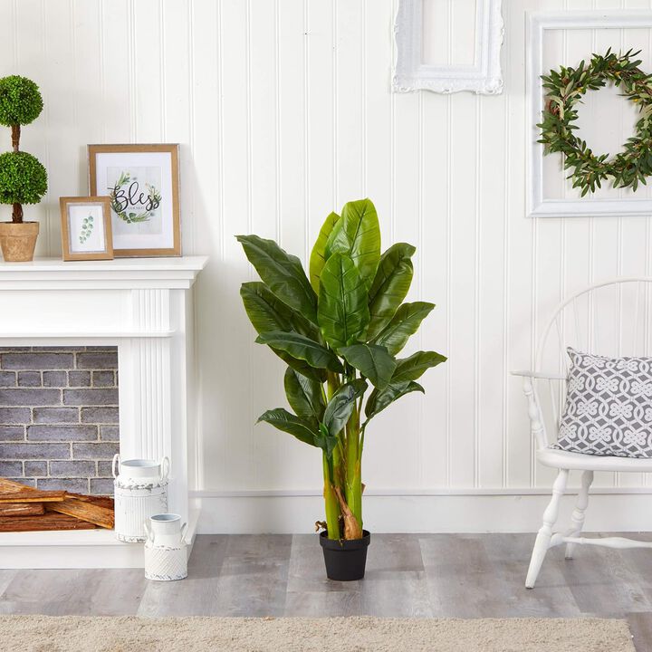 Hivvago 4 Feet Triple Stalk Banana Tree (Real Touch)
