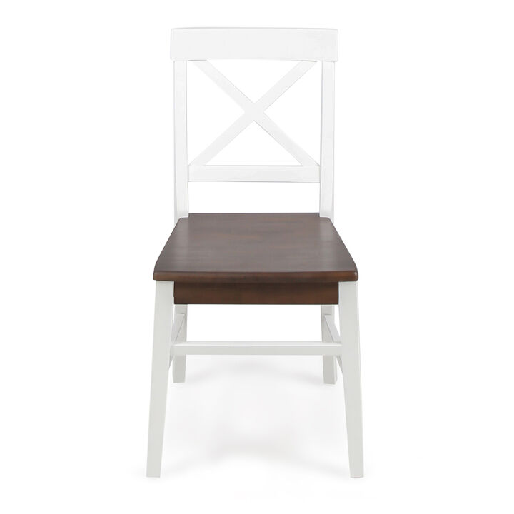 Ricks Dining Chair Set of 2, Crossed X Back, Acacia Wood, Dark Brown, White - Benzara