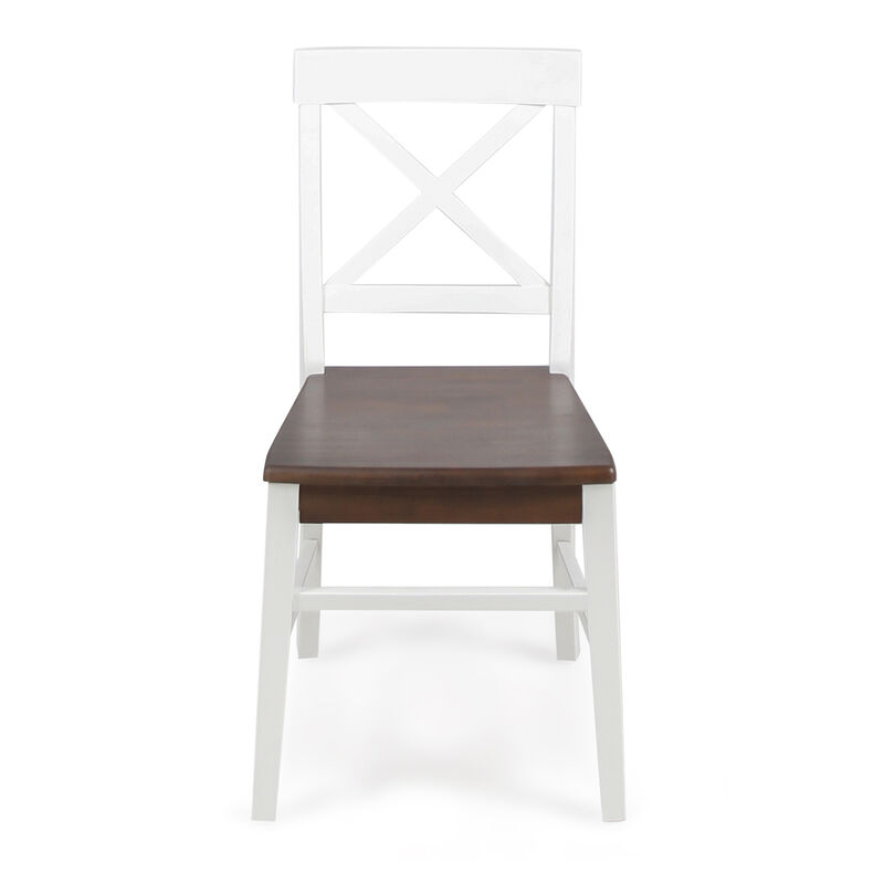Ricks Dining Chair Set of 2, Crossed X Back, Acacia Wood, Dark Brown, White - Benzara