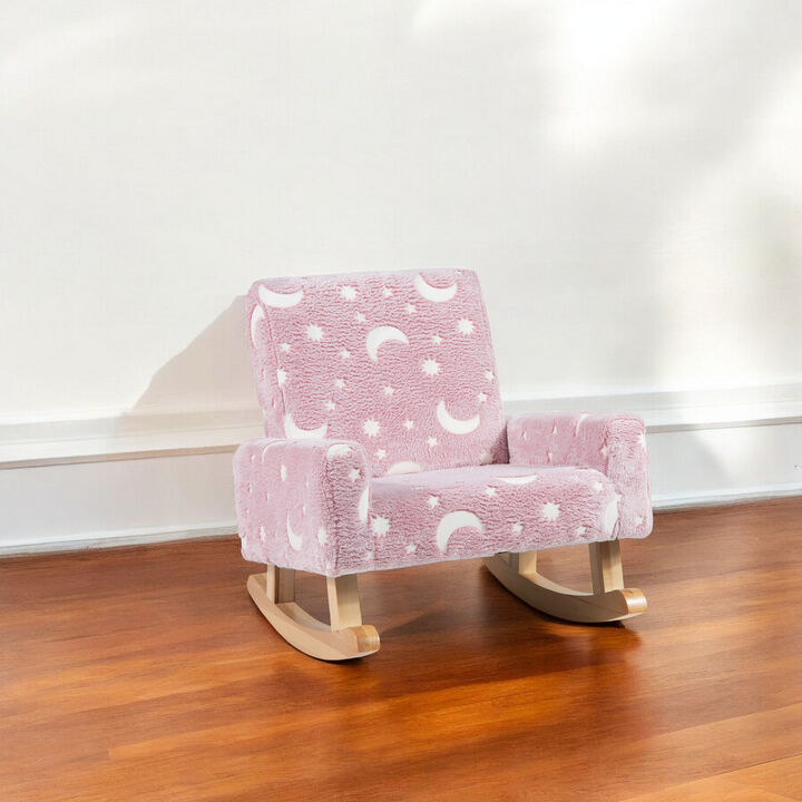 Kids Rocking Chair Upholstered in Flannel with Solid Poplar Wood Rocking Feet