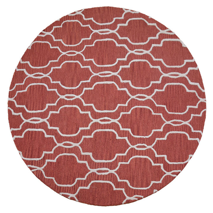 RUGSOTIC CARPETS HAND TUFTED WOOL ECO-FRIENDLY AREA RUGS  - 8'x8', Round Shape, Red & Beige, Geometric Modern Design, High Pile Thick Handmade Area Rugs for Living Room, Bed Room (K09014)