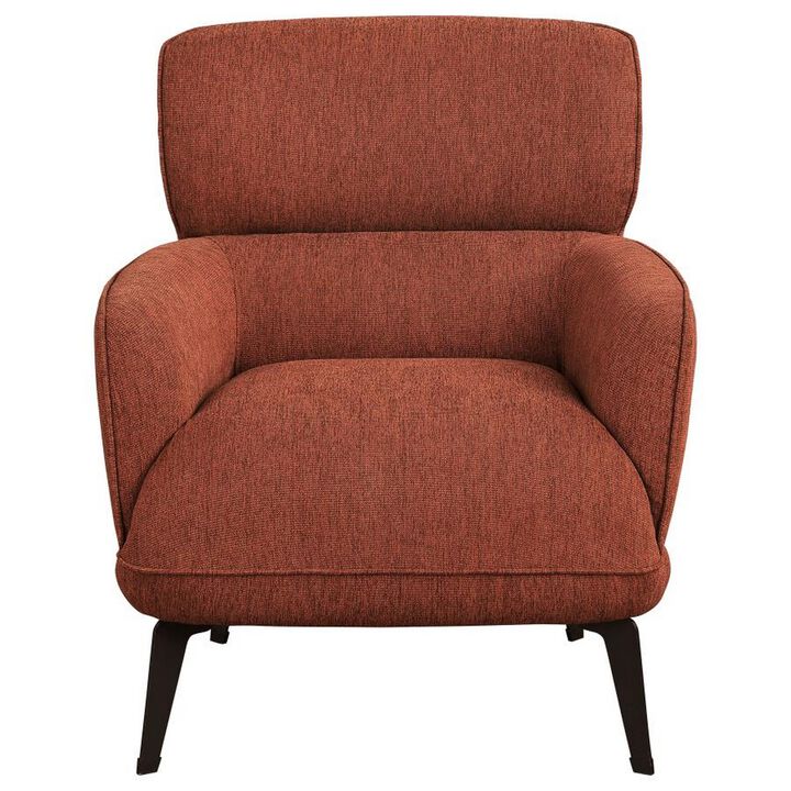 Dup 34 Inch Accent Chair, Cushioned Seat, Rounded Track Arms, Muted Orange - Benzara