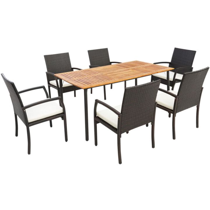 Hivvago 7 Pieces Patio Wicker Cushioned Dining Set with Umbrella Hole