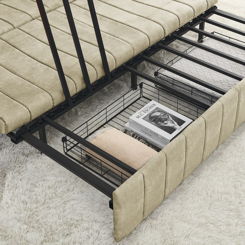 Merax Convertible Futon 3 Seats Sofa Bed with Two Drawers