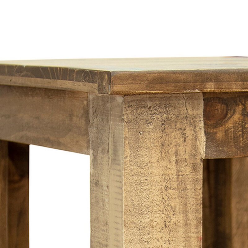 Fena 26 Inch Narrow End Table, Open Shelf, Multicolor Distress Pine Wood-Benzara