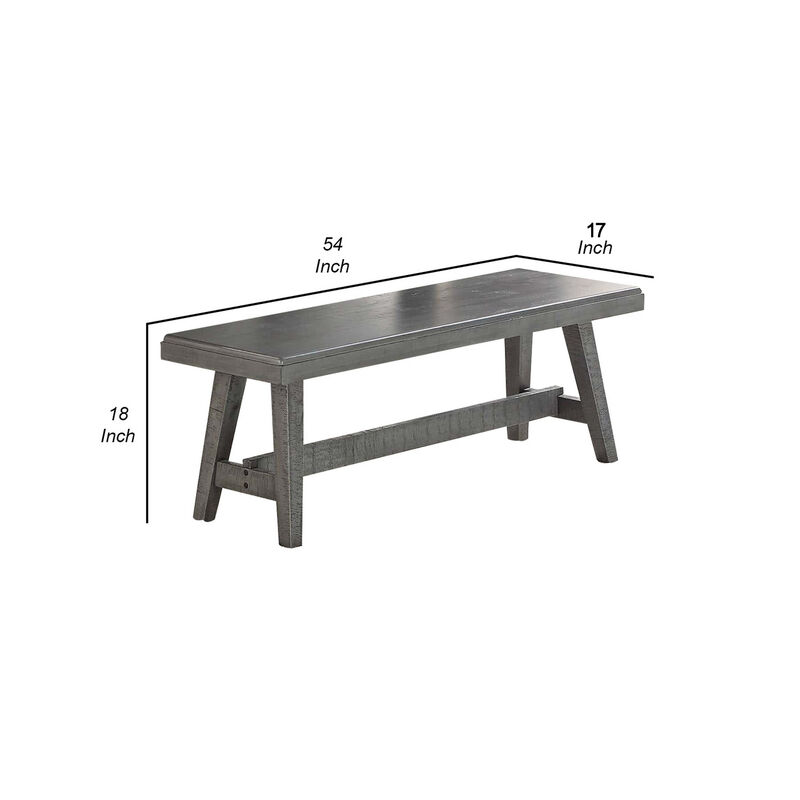 Alix 54 Inch Elegant Wood Dining Bench with Tapered Legs, Distressed Gray-Benzara