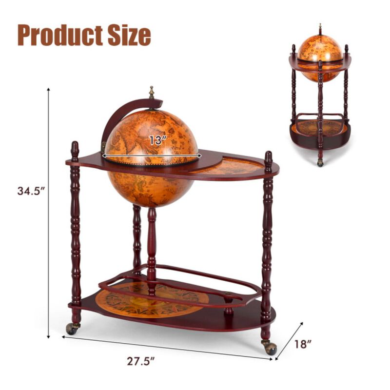 Hivvago Vintage Globe Rolling Wine Bar Cart with Extra Shelf