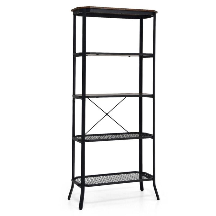 Hivvago Industrial 5-Layer Bookshelf with Out-Stretched Legs-Rustic Brown