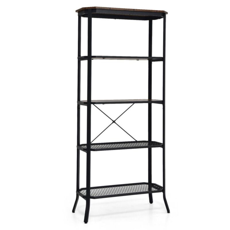Hivvago Industrial 5-Layer Bookshelf with Out-Stretched Legs-Rustic Brown