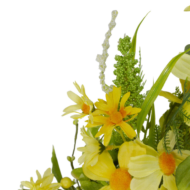 Daisy and Berry Floral Spring Wreath  Yellow and Green 23"