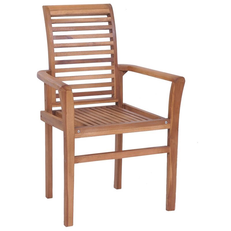 Outdoor Dining Set of 4, Slatted Teak Wood, Dark Gray Polyester - Benzara