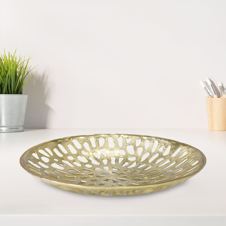 Handmade Decorative Gold Color Coated 5.51 x 5.51 x 1.37 Inches Aluminium Tray 063AB BBH Home's