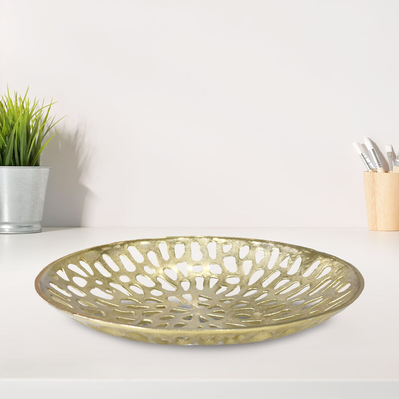 Handmade Decorative Gold Color Coated 5.51 x 5.51 x 1.37 Inches Aluminium Tray 063AB BBH Home's