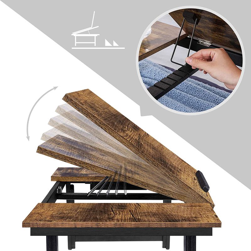 Rustic Dark Brown Laptop Desk - Adjustable Tilt Top, Folding Legs, and Drawer for Bed, Sofa, and Breakfast