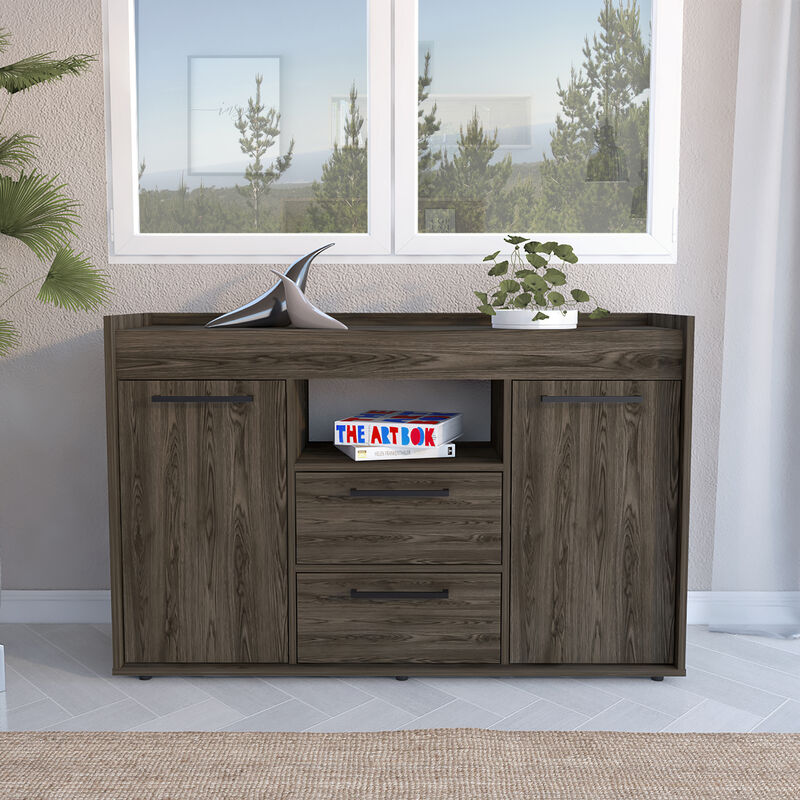 DEPOT E-SHOP Hart Sideboard Double Door Cabinet, One Open Shelf, Dark Walnut